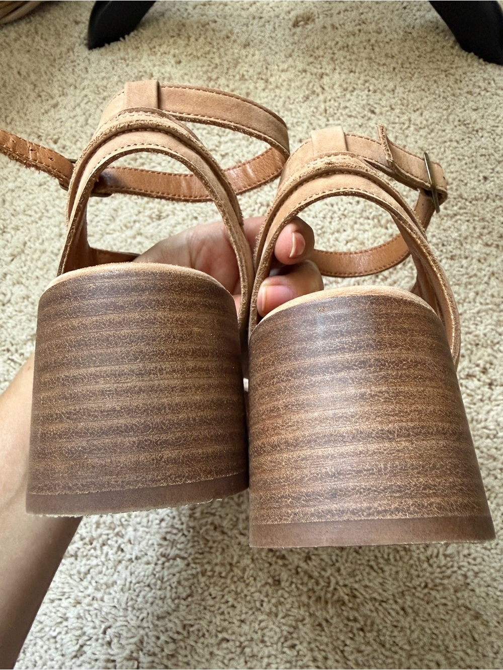 Lucky Brand Women's Beige/Tan Suede Strappy Heeled Sandals - Picture 5 of 7